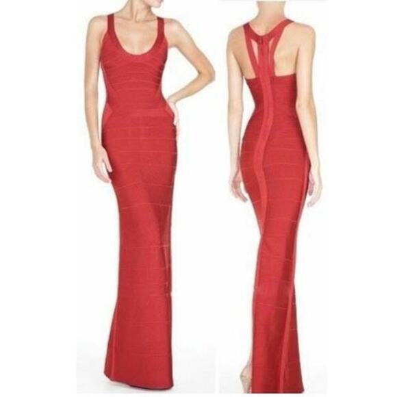 NWT Herve Leger Juliette Scarlet Red Bandage Gown Dress Size S Long Maxi - Picture 2 of 15